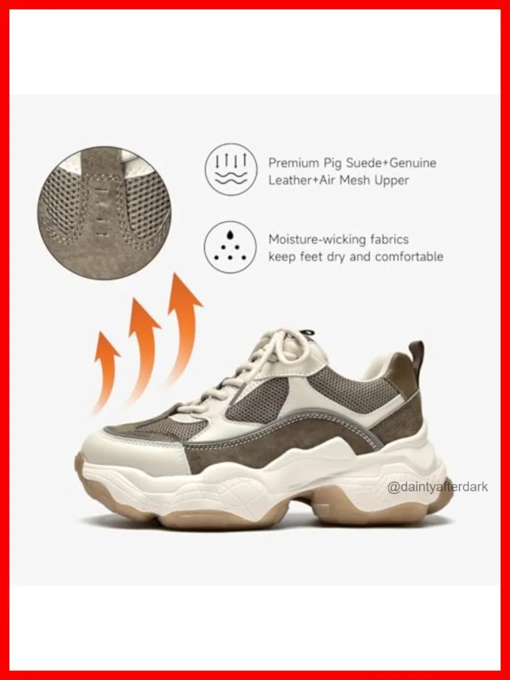 Chunky Platform Sneakers Women Lace Up Leather Casual Dad Shoes Comfortable